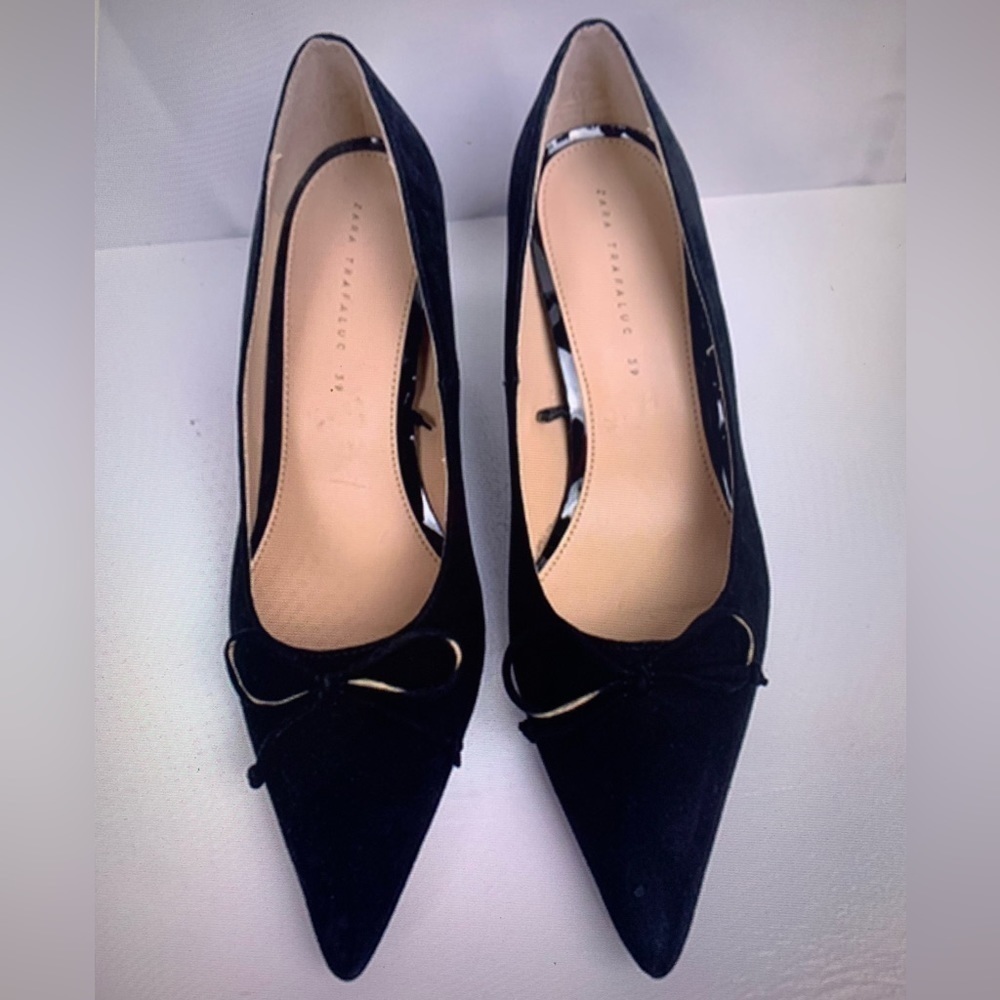 Zara Trafaluc Suede Black Pointed Toe Womens Heels Shoes size 39
